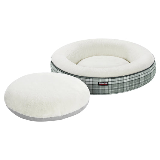 UrbanNest Luxe — 40" Round Grey Plaid Pet Bed
