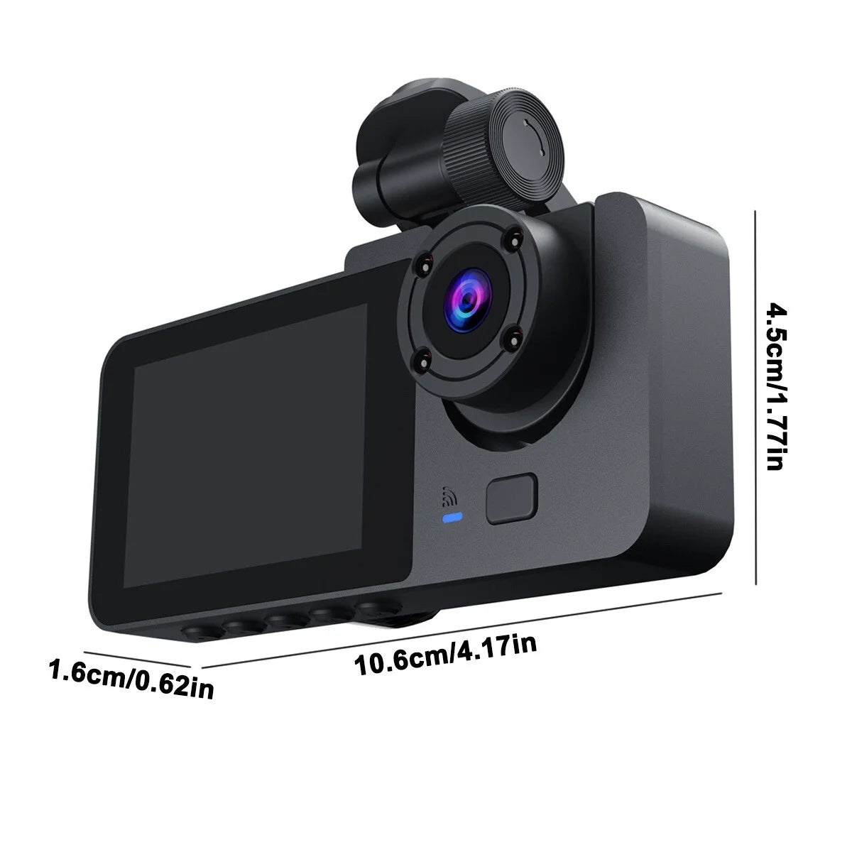 3-Channel Dash Cam — Front, Rear & Interior Cameras, 1080P HD, Night Vision, Parking Monitor, 32GB SD Card