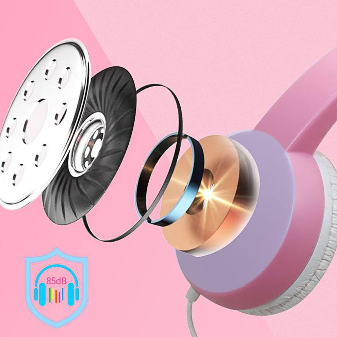 Unicorn Headset for Girls Pink,  Easter Kids Headphones Gift, Adjustable Wired Earphones 3.5Mm Stereo Tangle-Free, for Children, Teens Birthday, Smartphones/Iphone/Ipad/Kindle/Laptop