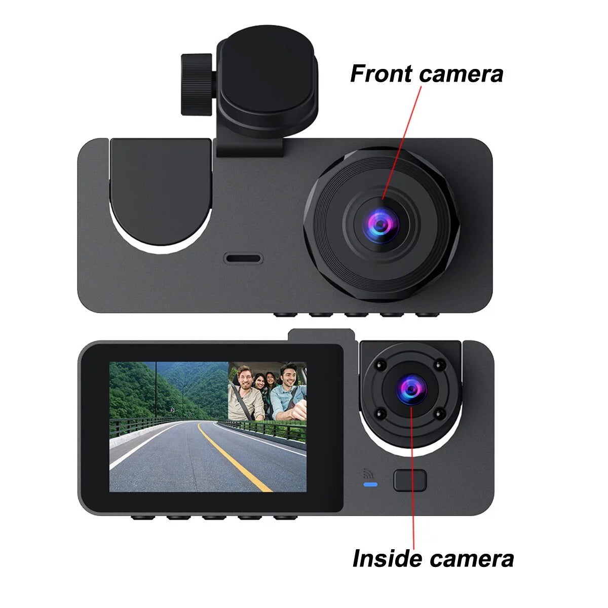 3-Channel Dash Cam — Front, Rear & Interior Cameras, 1080P HD, Night Vision, Parking Monitor, 32GB SD Card