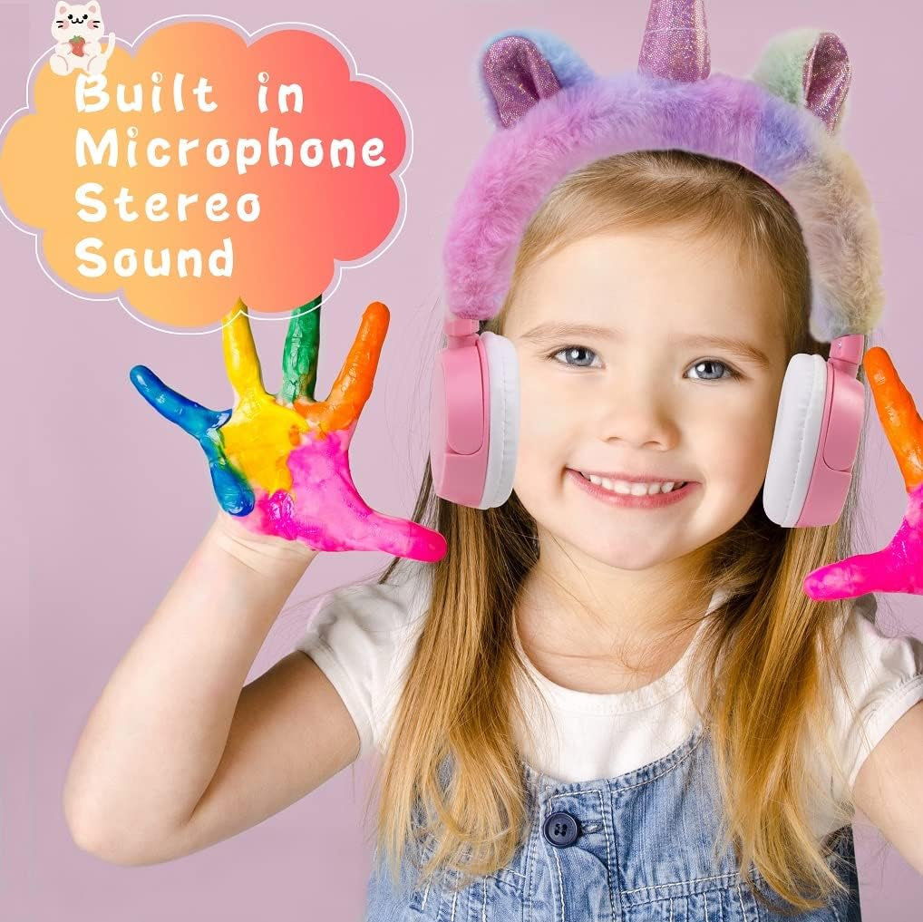 Unicorn Headset for Girls Pink,  Easter Kids Headphones Gift, Adjustable Wired Earphones 3.5Mm Stereo Tangle-Free, for Children, Teens Birthday, Smartphones/Iphone/Ipad/Kindle/Laptop