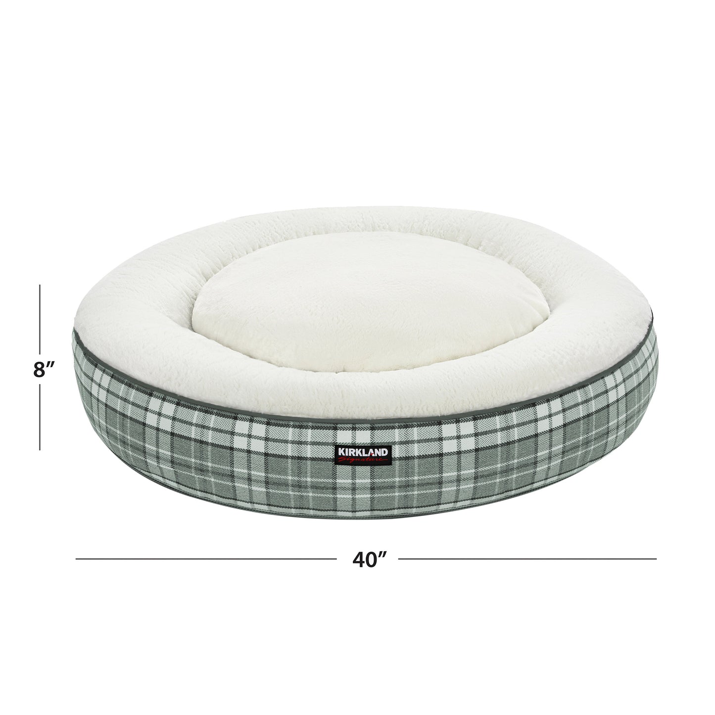 UrbanNest Luxe — 40" Round Grey Plaid Pet Bed