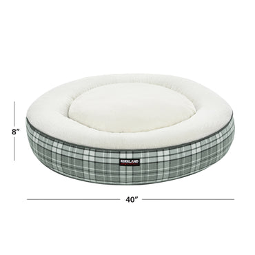 UrbanNest Luxe — 40" Round Grey Plaid Pet Bed