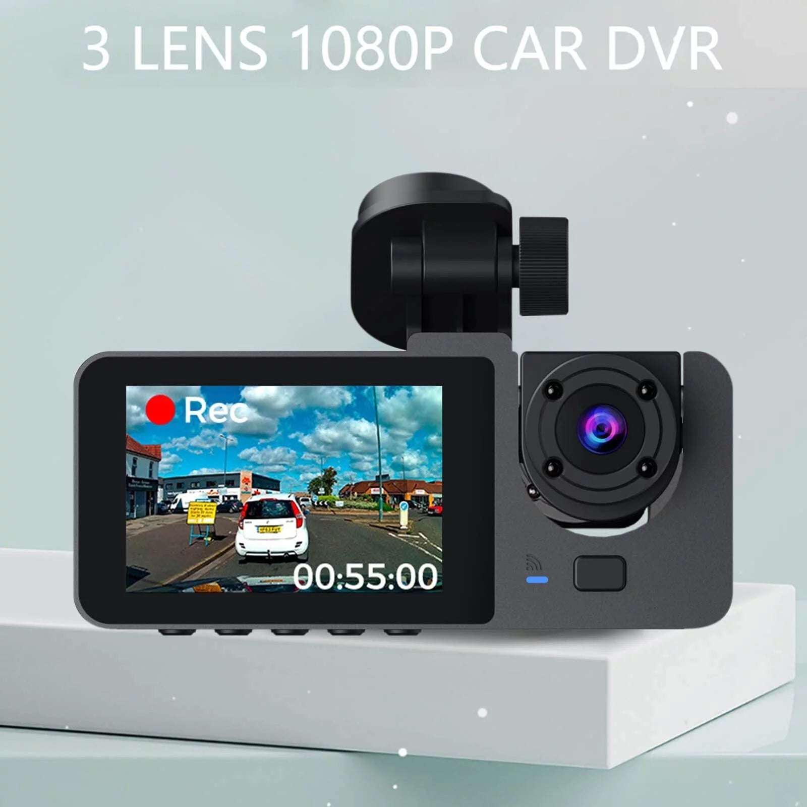 3-Channel Dash Cam — Front, Rear & Interior Cameras, 1080P HD, Night Vision, Parking Monitor, 32GB SD Card