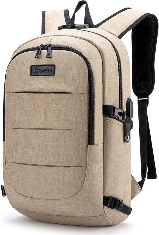Tzowla Laptop Backpack Anti-Theft, Water-Resistant, USB Charging, 15.6" - Gold