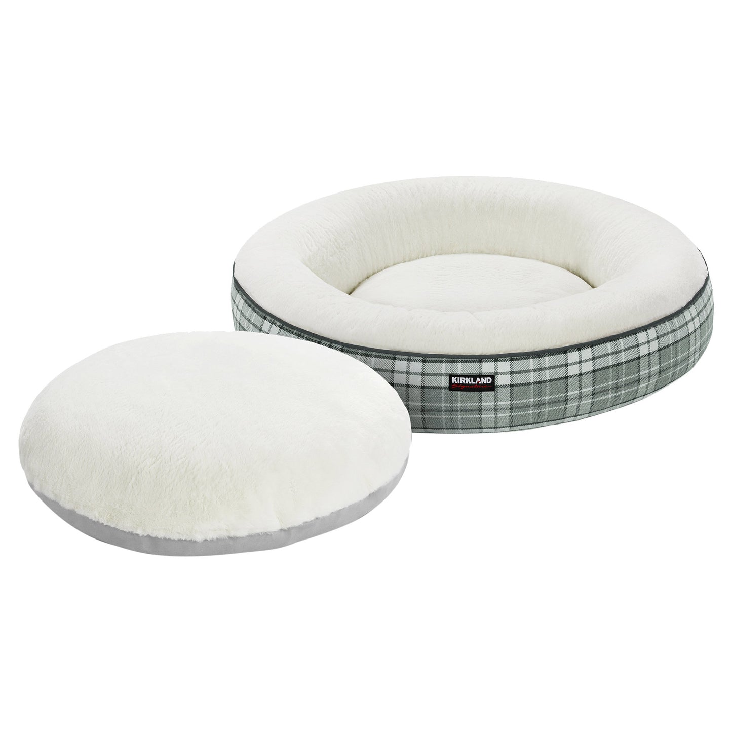 UrbanNest Luxe — 40" Round Grey Plaid Pet Bed