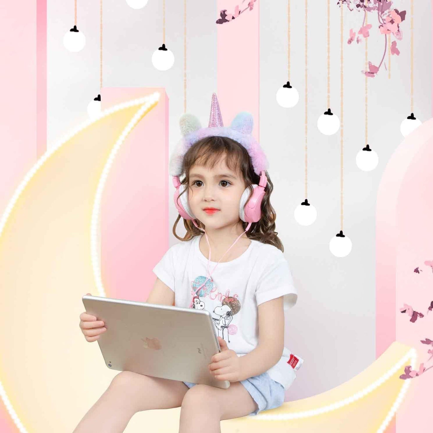 Unicorn Headset for Girls Pink,  Easter Kids Headphones Gift, Adjustable Wired Earphones 3.5Mm Stereo Tangle-Free, for Children, Teens Birthday, Smartphones/Iphone/Ipad/Kindle/Laptop